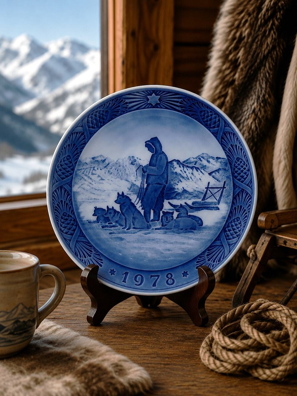 Royal Copenhagen 1978 Greenland Scenery Collector Plate Sled Dogs 7.5" Denmark